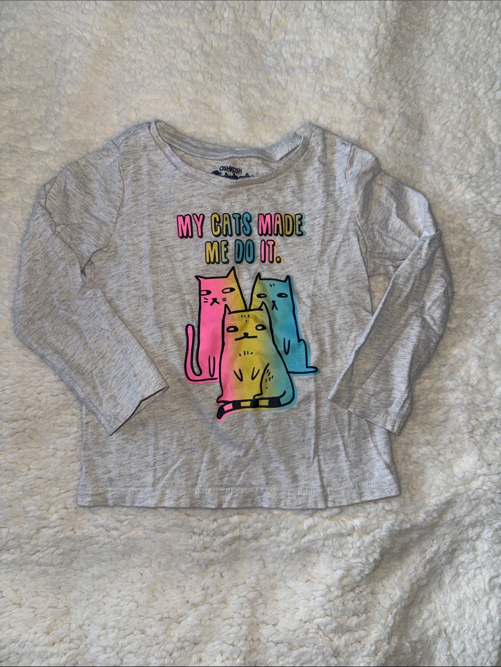 OshKosh B'gosh Gray Long-Sleeve Tee with Neon Cat Graphic